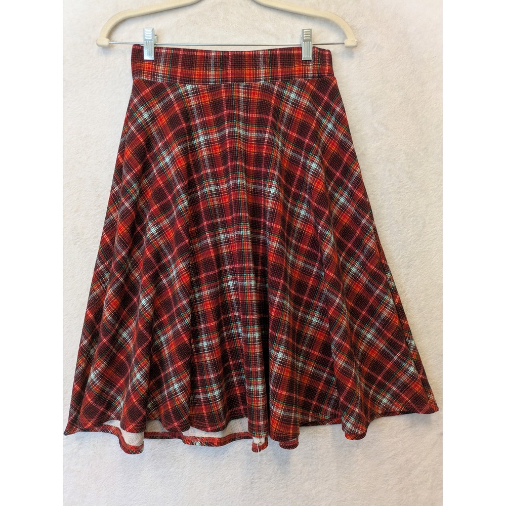 JM Fleurette Circle Skirt Women's Small Red Plaid Tartan Academic Flare Knee